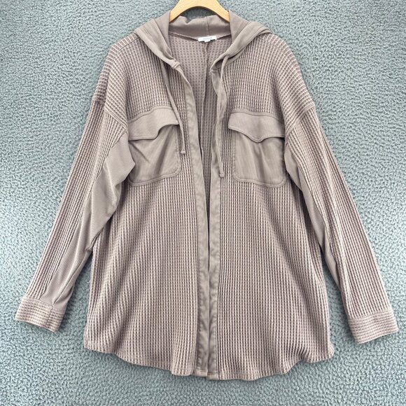 Maurices Sweater Womens 1X Plus Taupe Hooded Cardigan Open Front Pocket Casual* - Picture 1 of 10